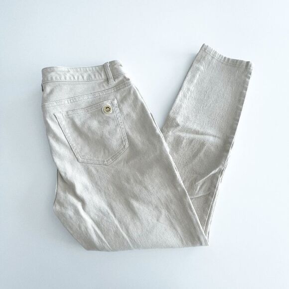 Michael Kors Womens Denim Pants Skinny Tan Gold Zip Pockets Size 12 - Picture 1 of 11
